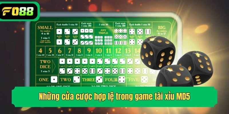 Những cửa cược hợp lệ trong game tài xỉu MD5